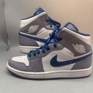 Air Jordan One Retro White Blue Swoosh Sneakers Trainers Mid Top Men Size 8
